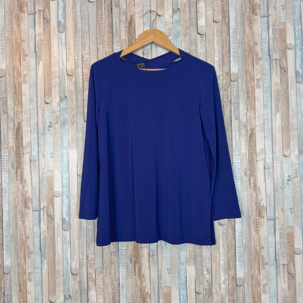 Clara Sunwoo S Fluid Jersey Long Sleeve Keyhole Cross Back Shirt Top Made in USA